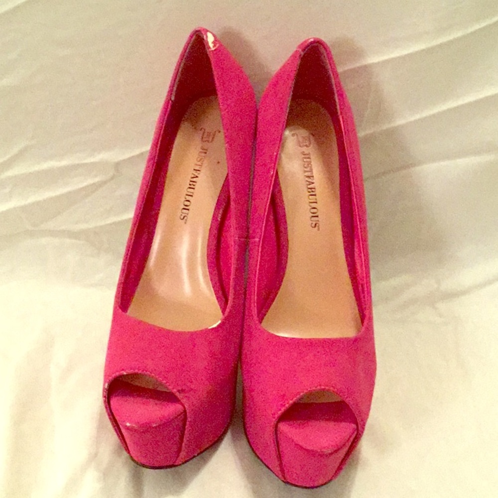 Hot Pink Peep-toe Heel; JustFab Suri 8